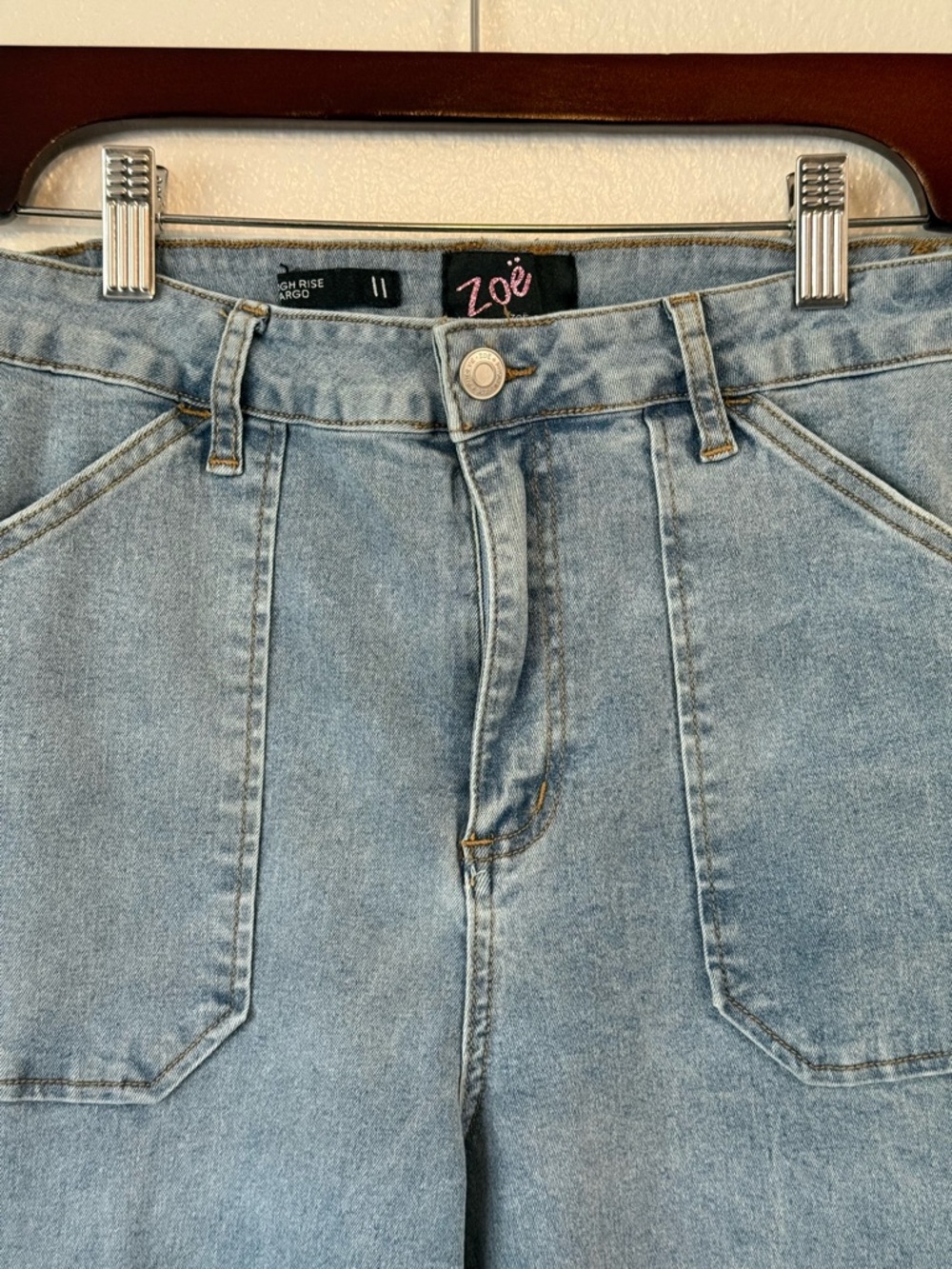 VTG Zoe High-Waist Cargo Pants Light Blue Wash Size 2 Streetwear Utility Y2K - Picture 3 of 9